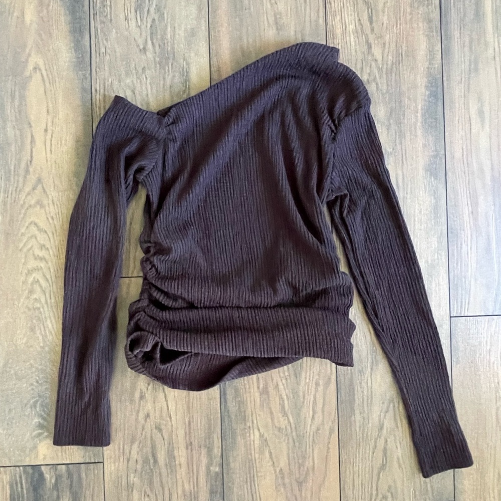 Pull&Bear Dark Ribbed Off the Shoulder Long Sleeve Top